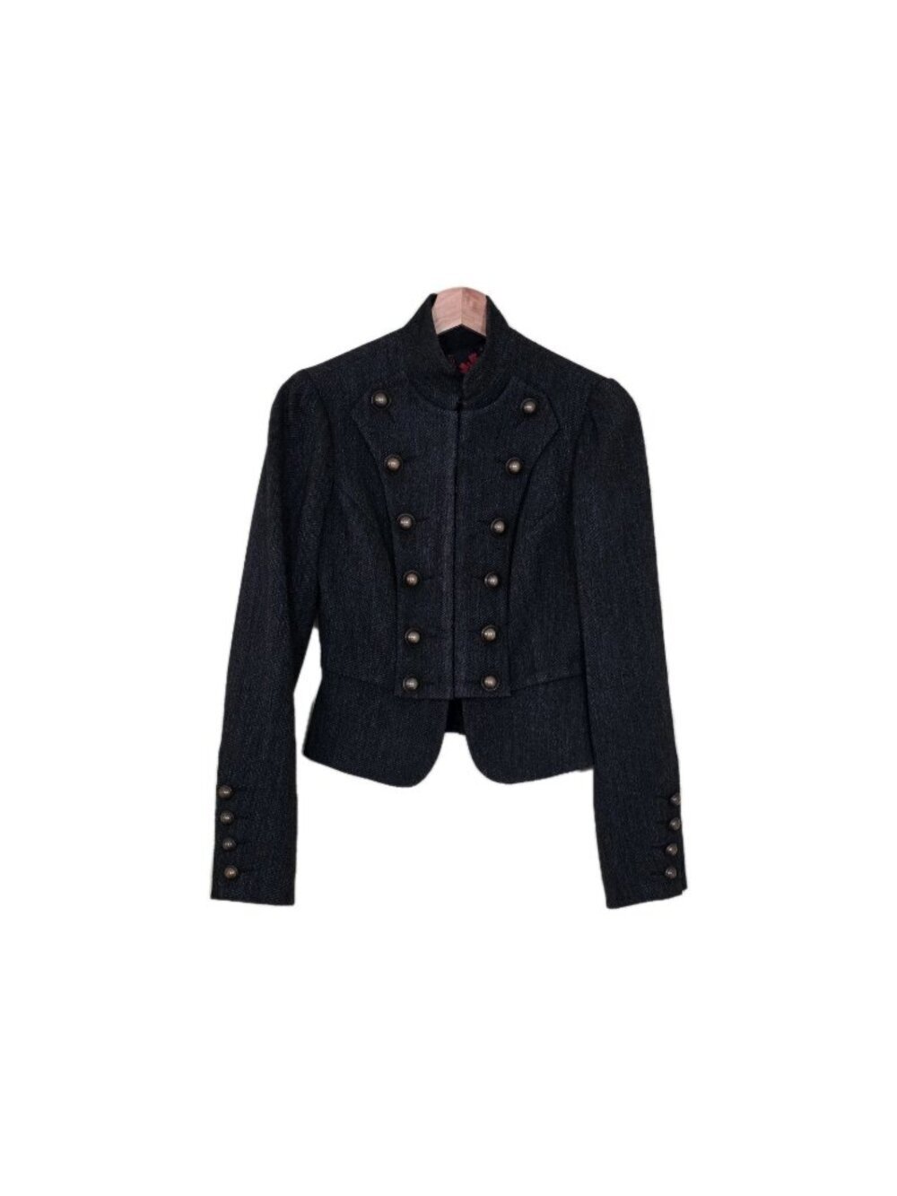 Tailored Double-Breasted Black Military-Style Blazer
